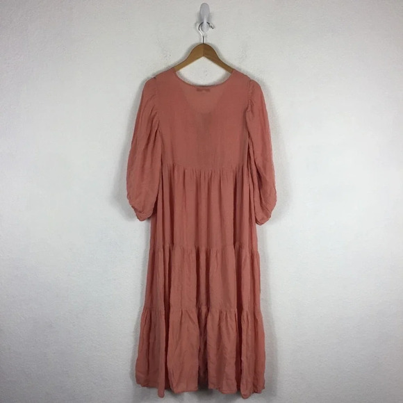 Young Fabulous & Broke Dawn Coral Tiered Oversized Midi Dress Medium - Picture 15 of 16